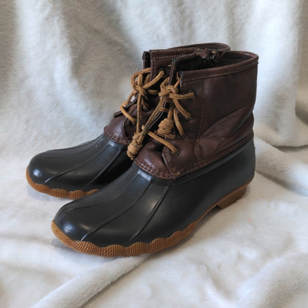 Sperry Saltwater Boot Brown Girls 4 Eu 36 Leather Waterproof Rubber Winter Duck